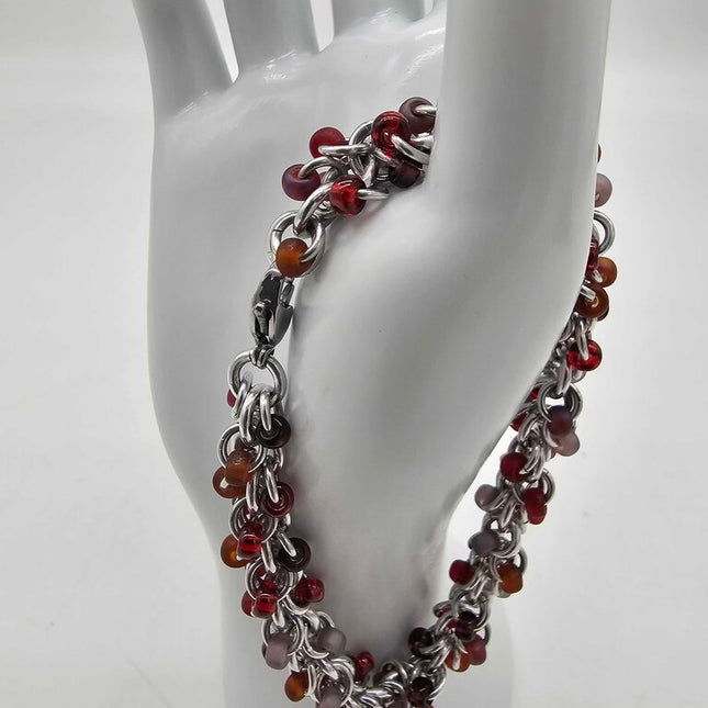 Vineyard Reds Mix Beaded Shaggy Bracelet 8" long, aluminum