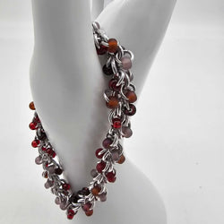 Vineyard Reds Mix Beaded Shaggy Bracelet 8" long, aluminum - view 3