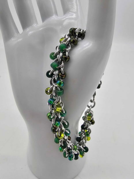NH Evergreen Mix Beaded Shaggy Bracelet 8" long, aluminum