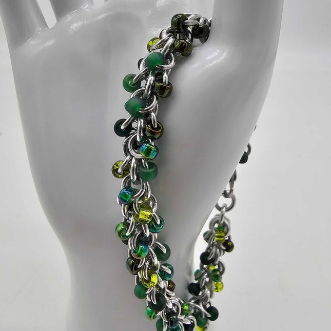 NH Evergreen Mix Beaded Shaggy Bracelet 8" long, aluminum