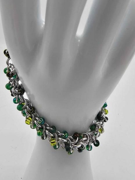 NH Evergreen Mix Beaded Shaggy Bracelet 8" long, aluminum