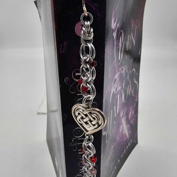Silver Red Beaded Helm Bookmark Celtic Heart Charm on Metal Bookmark - view 1