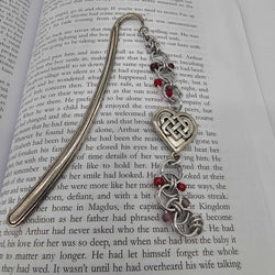 Silver Red Beaded Helm Bookmark Celtic Heart Charm on Metal Bookmark - view 2