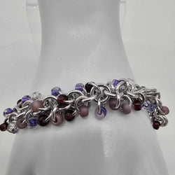 Lilac Purples Mix Beaded Shaggy Bracelet 8" long, aluminum - view 3