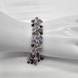 Lilac Purples Mix Beaded Shaggy Bracelet 8" long, aluminum - view 4