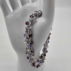 Lilac Purples Mix Beaded Shaggy Bracelet 8" long, aluminum - view 2