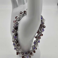 Lilac Purples Mix Beaded Shaggy Bracelet 8" long, aluminum - view 1