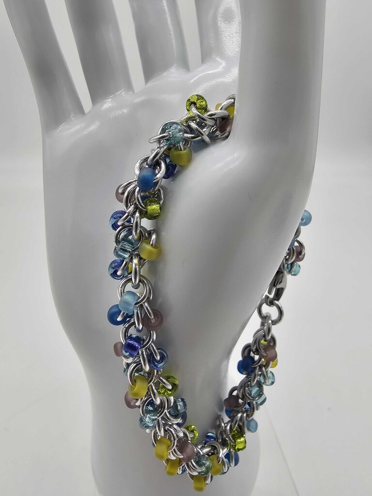 Lavender Garden Mix Beaded Shaggy Bracelet 8" long, aluminum