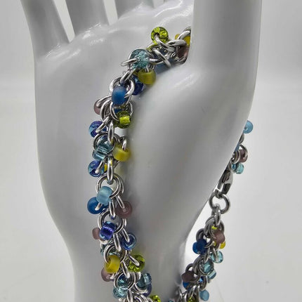 Lavender Garden Mix Beaded Shaggy Bracelet 8" long, aluminum