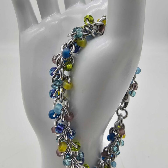 Lavender Garden Mix Beaded Shaggy Bracelet 8" long, aluminum