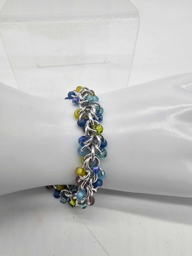 Lavender Garden Mix Beaded Shaggy Bracelet 8" long, aluminum