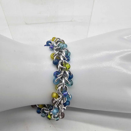 Lavender Garden Mix Beaded Shaggy Bracelet 8" long, aluminum