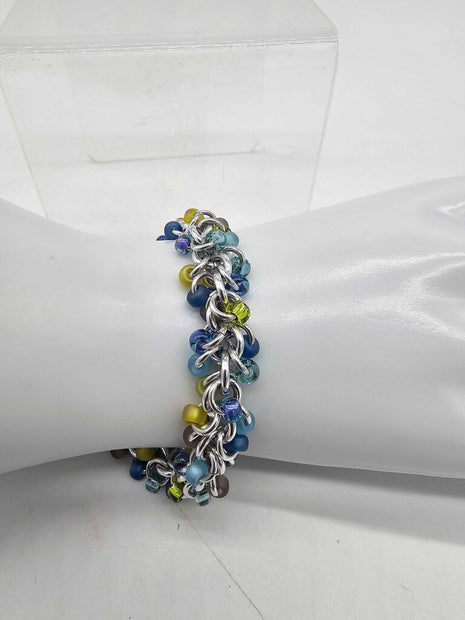 Lavender Garden Mix Beaded Shaggy Bracelet 8" long, aluminum