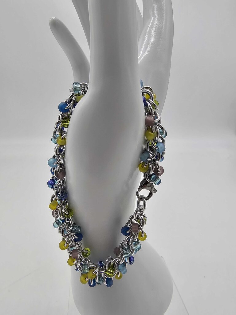 Lavender Garden Mix Beaded Shaggy Bracelet 8" long, aluminum