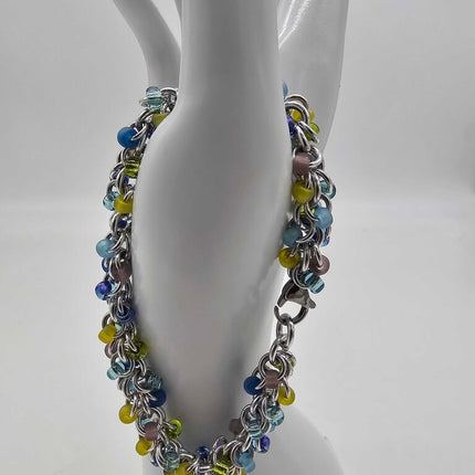 Lavender Garden Mix Beaded Shaggy Bracelet 8" long, aluminum