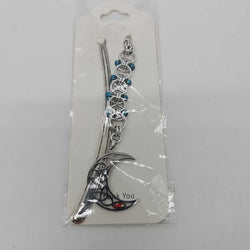 Silver Blue Beaded Helm Bookmark Crescent Moon Charm on Metal Bookmark - view 3