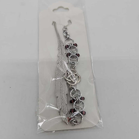 Silver Purples Beaded Helm Bookmark Celtic Knot Charm on Metal Feather Bookmark