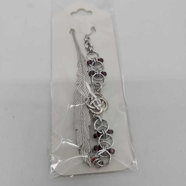 Silver Purples Beaded Helm Bookmark Celtic Knot Charm on Metal Feather Bookmark