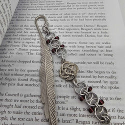 Silver Purples Beaded Helm Bookmark Celtic Knot Charm on Metal Feather Bookmark - view 1