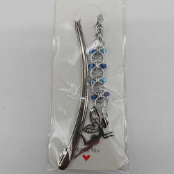 Silver Blue Beaded Helm Bookmark Fairy Charm on Metal Bookmark - view 3