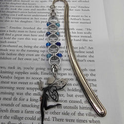 Silver Blue Beaded Helm Bookmark Fairy Charm on Metal Bookmark - view 2