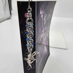 Silver Blue Beaded Helm Bookmark Fairy Charm on Metal Bookmark - view 1