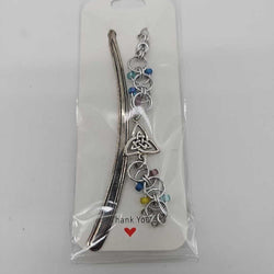 Silver Blue and Yellow Beaded Helm Bookmark Triangle Celtic Charm on Metal Bookmark - view 3