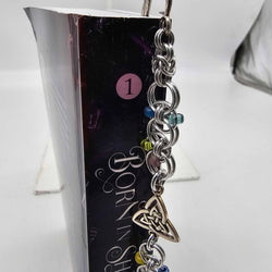 Silver Blue and Yellow Beaded Helm Bookmark Triangle Celtic Charm on Metal Bookmark - view 1