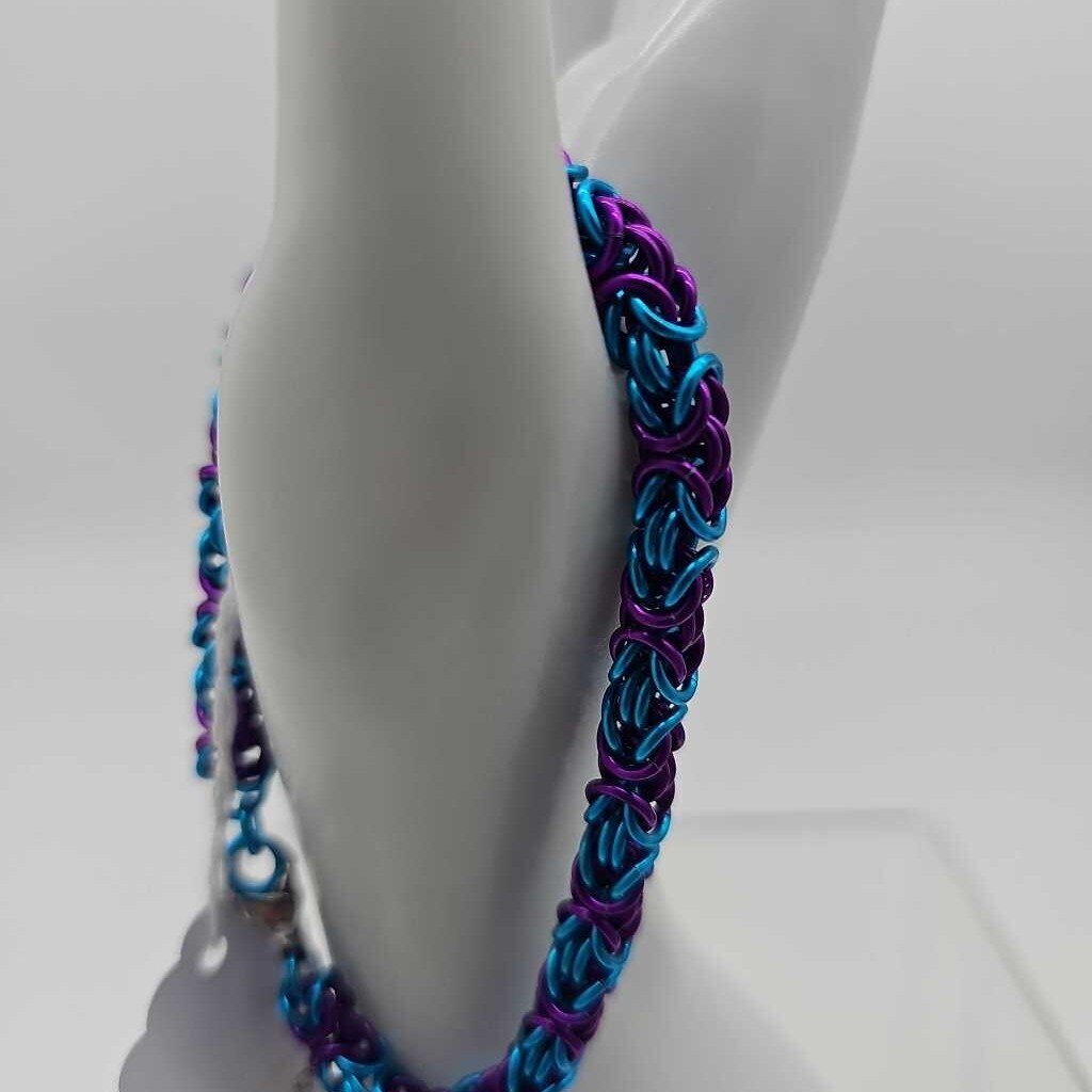 18g Turquoise Purple Anodized Aluminum Byzantine Bracelet 8 inch