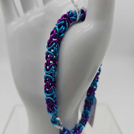 18g Turquoise Purple Anodized Aluminum Byzantine Bracelet 8 inch