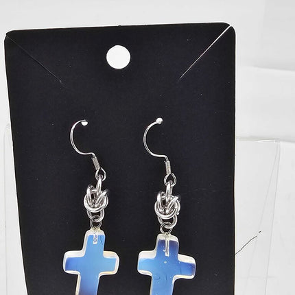 Silver Half Byzantine with Opalite Cross Earrings