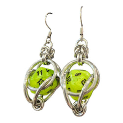 Mini D20 Earrings Silver with Florescent Green - view 1