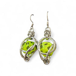 Mini D20 Earrings Silver with Florescent Green - view 2