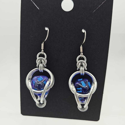 Mini D20 Earrings Silver with Translucent Light Purple D20