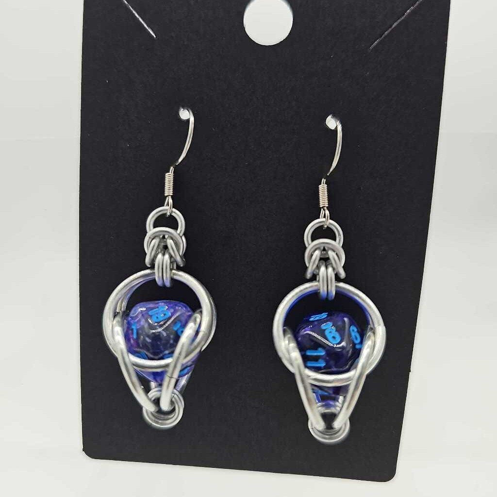 Mini D20 Earrings Silver with Translucent Light Purple D20