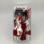 gray striped paper with red and black decor