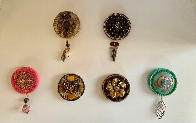 FALL COLOR MAGNETS DECORATED w/ VTG JEWERLY