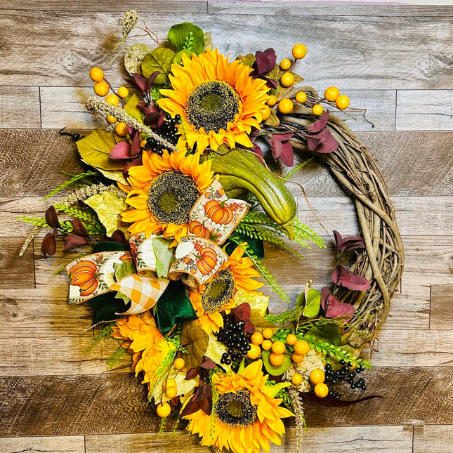 Golden Harvest Designer Fall Luxe Grapevine Wreath