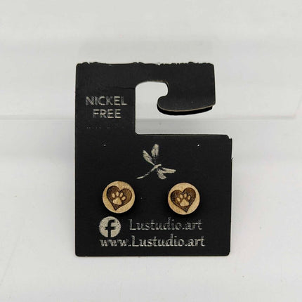 Earrings - Round Paw print in Heart