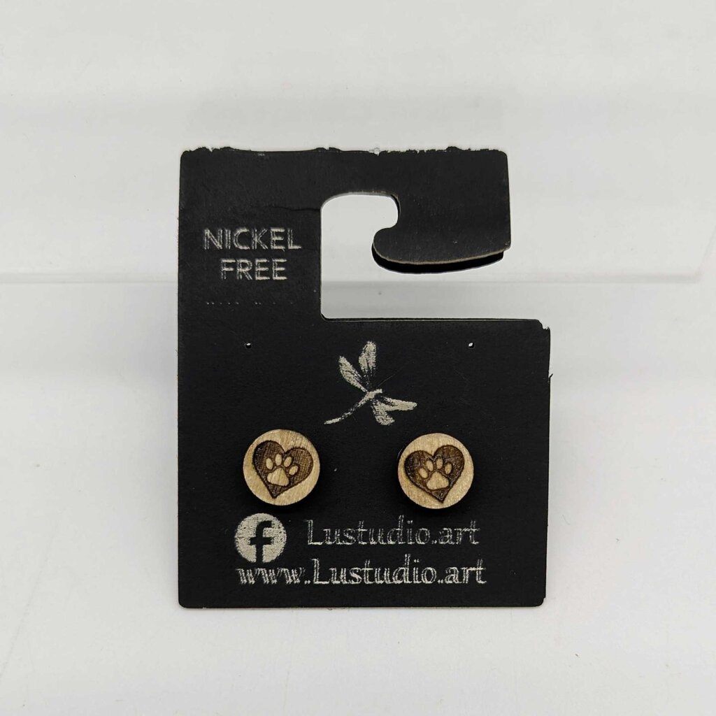 Earrings - Round Paw print in Heart