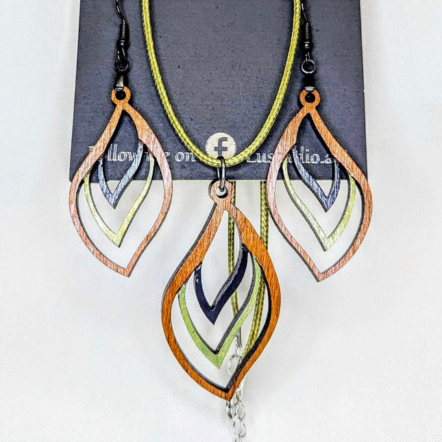 Earrings Necklace Set Cherry Wood - Green det