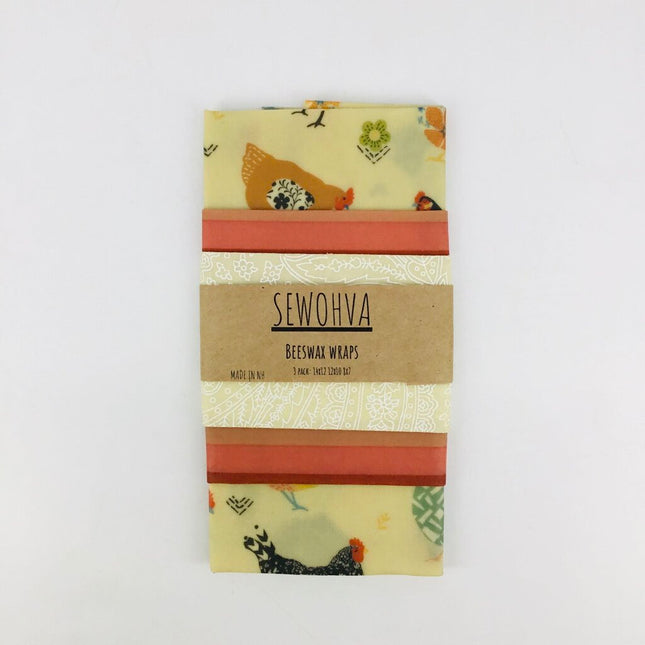 Beeswax Wraps 3 Pack, Rainbow Chickens