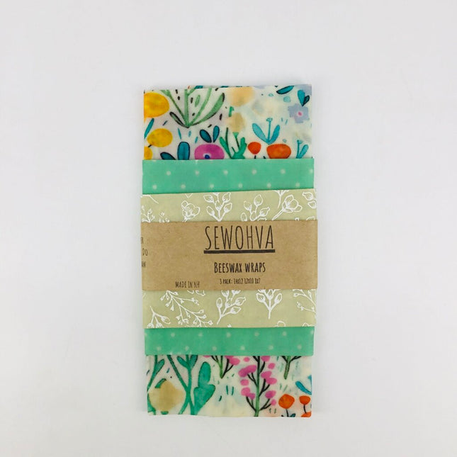 Beeswax Wraps 3 Pack, Mint Flowers