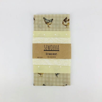 Beeswax Wraps 3 Pack, Neutral Chickens