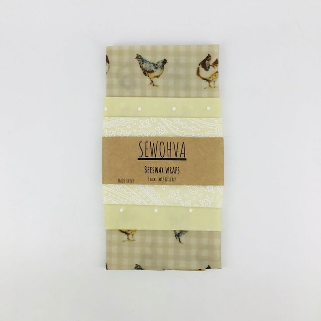 Beeswax Wraps 3 Pack, Neutral Chickens