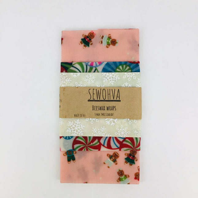 Beeswax Wraps 3 Pack, Christmas Pink Gingerbread