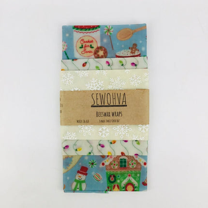 Beeswax Wraps 3 Pack, Christmas Blue Gingerbread