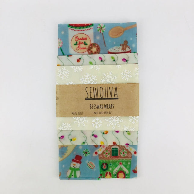 Beeswax Wraps 3 Pack, Christmas Blue Gingerbread