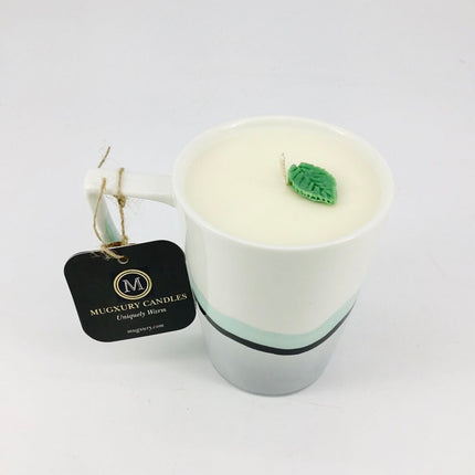 White Chocolate Mint - Mug Candle (Green Grey Porcelain) - 100% Soy Wax