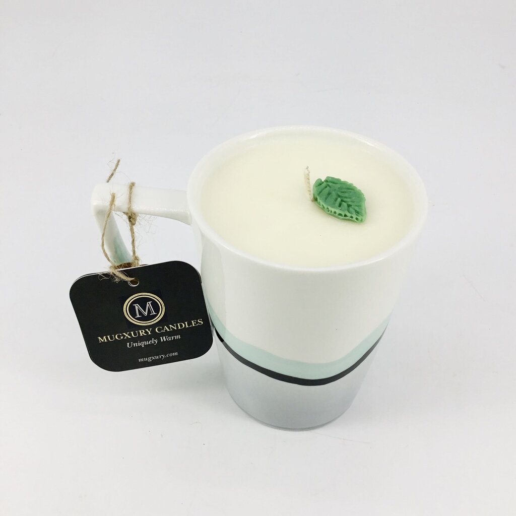 White Chocolate Mint (Blue Green Porcelain Mug) - Mug Candle - 100% Soy Wax